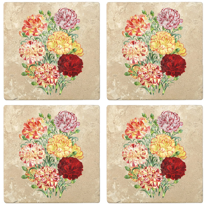 4" Absorbent Stone Flower Designs Drink Coasters, Carnation Flower Bouquet, 2 Sets of 4, 8 Pieces - Christmas by Krebs Wholesale