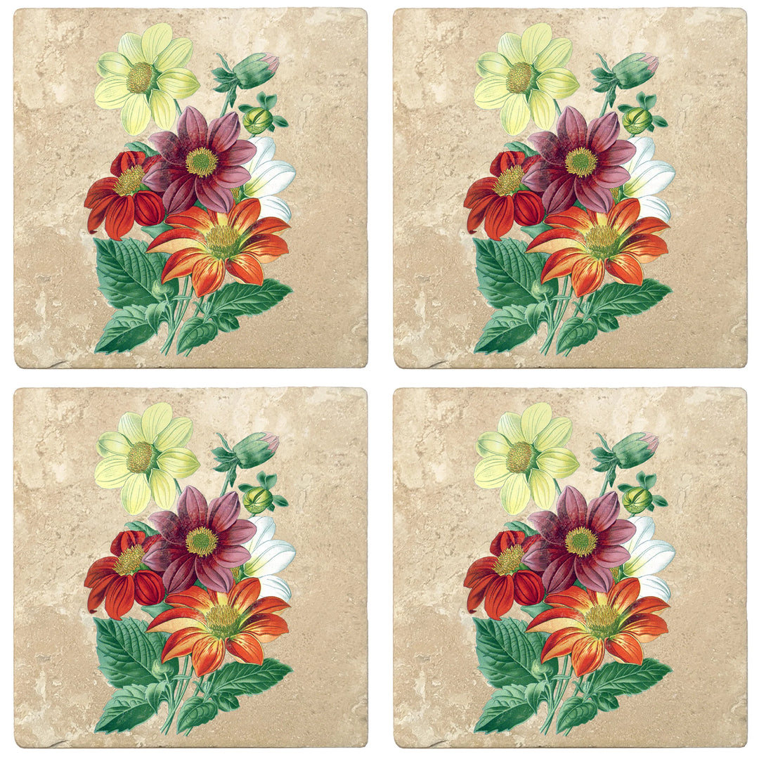 4" Absorbent Stone Flower Designs Drink Coasters, Single Dahlia, 2 Sets of 4, 8 Pieces - Christmas by Krebs Wholesale