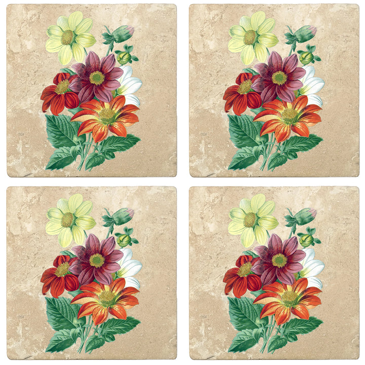 4" Absorbent Stone Flower Designs Drink Coasters, Single Dahlia, 2 Sets of 4, 8 Pieces - Christmas by Krebs Wholesale