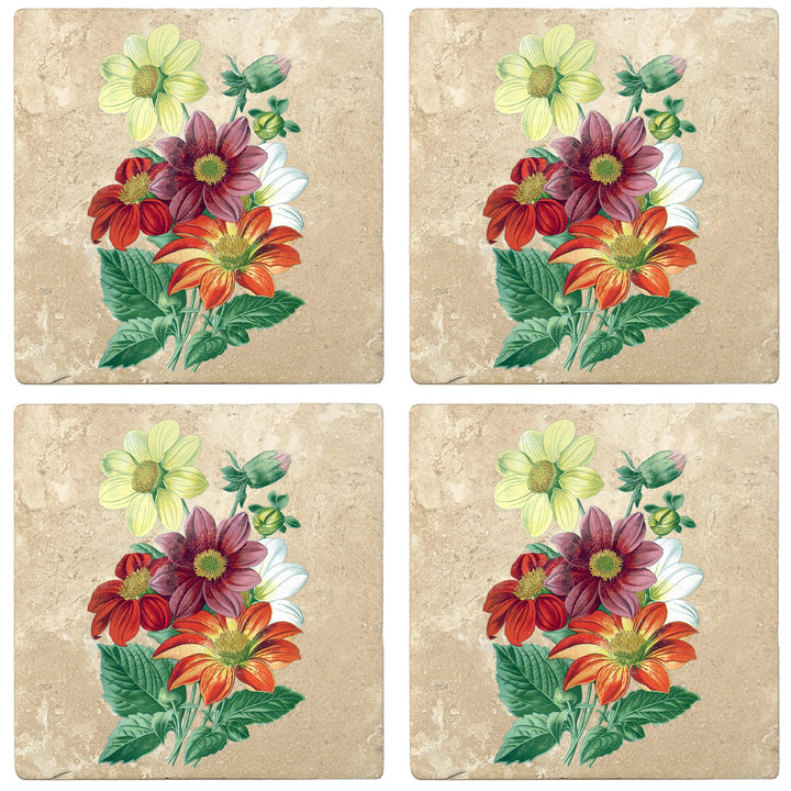 4" Absorbent Stone Flower Designs Drink Coasters, Single Dahlia, 2 Sets of 4, 8 Pieces - Christmas by Krebs Wholesale