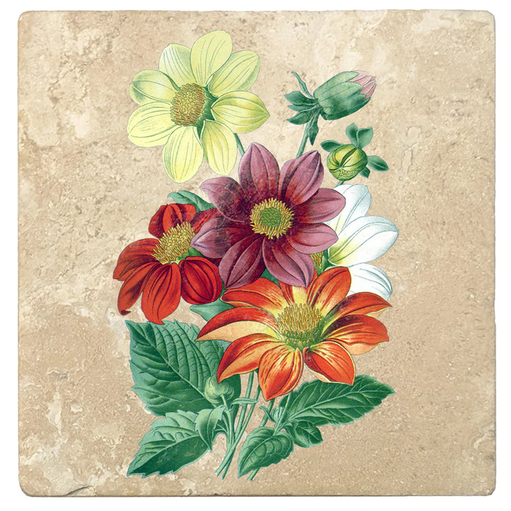 4" Absorbent Stone Flower Designs Drink Coasters, Single Dahlia, 2 Sets of 4, 8 Pieces - Christmas by Krebs Wholesale