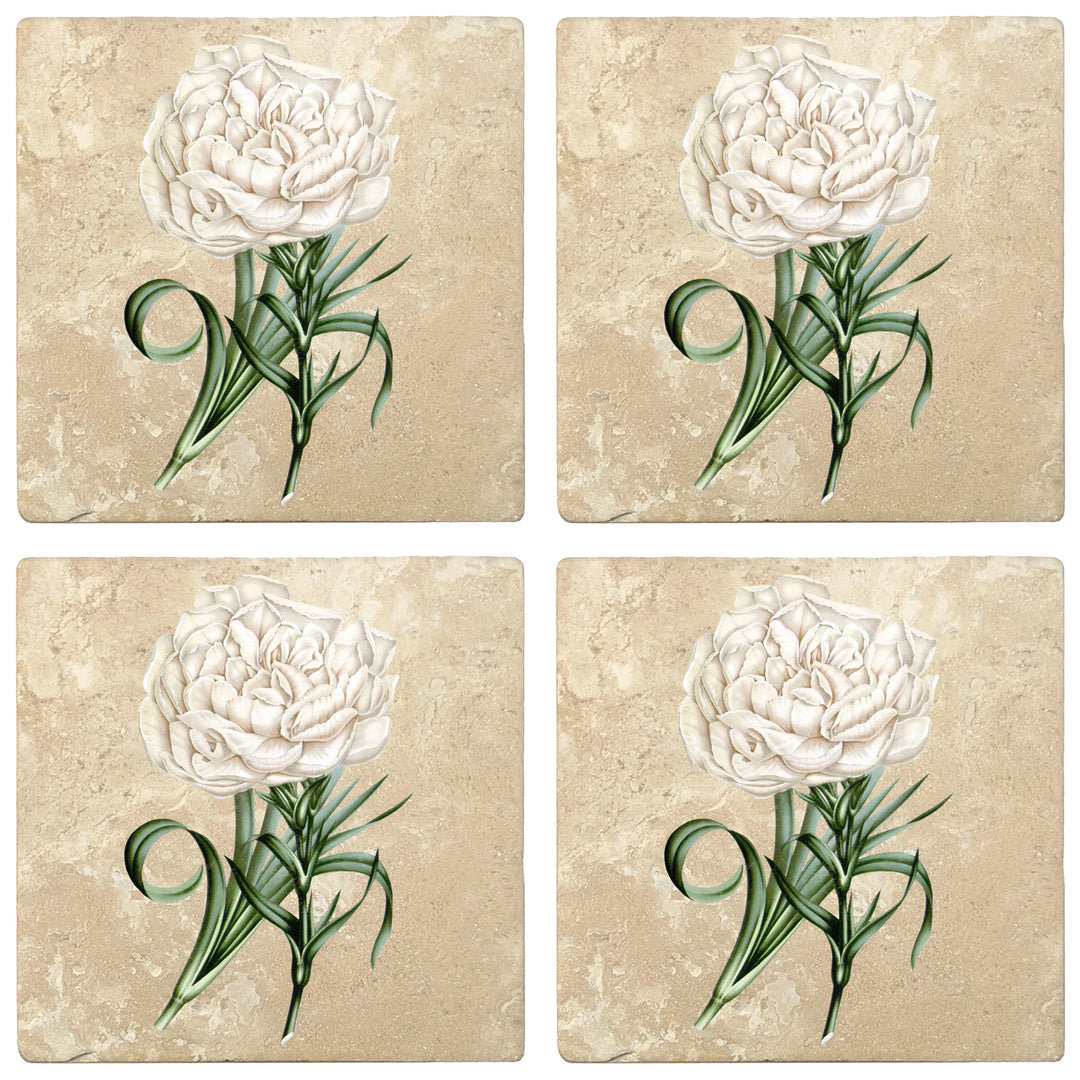 4" Absorbent Stone Flower Designs Drink Coasters, Eillet Carnation, 2 Sets of 4, 8 Pieces - Christmas by Krebs Wholesale