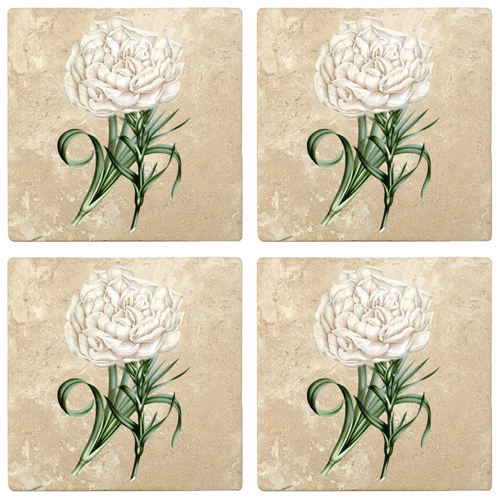 4" Absorbent Stone Flower Designs Drink Coasters, Eillet Carnation, 2 Sets of 4, 8 Pieces - Christmas by Krebs Wholesale