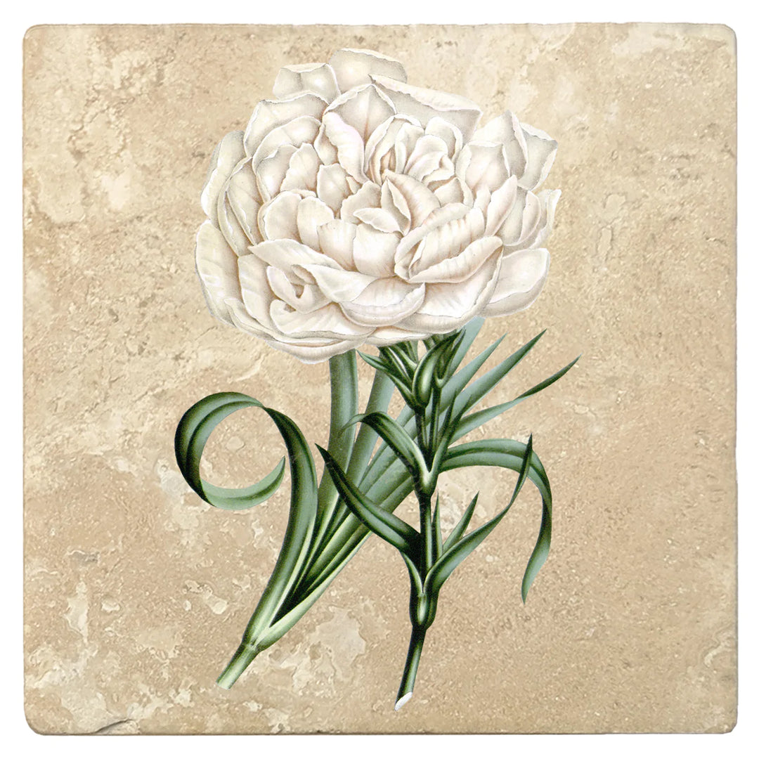 4" Absorbent Stone Flower Designs Drink Coasters, Eillet Carnation, 2 Sets of 4, 8 Pieces - Christmas by Krebs Wholesale