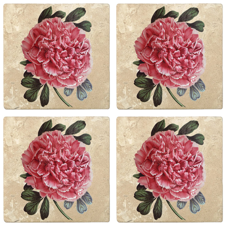 4" Absorbent Stone Flower Designs Drink Coasters, Tree Peony, 2 Sets of 4, 8 Pieces - Christmas by Krebs Wholesale