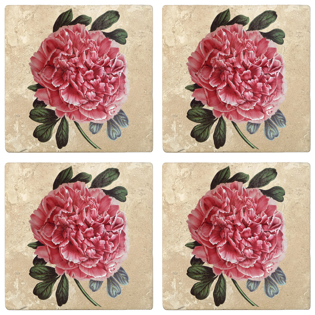 4" Absorbent Stone Flower Designs Drink Coasters, Tree Peony, 2 Sets of 4, 8 Pieces - Christmas by Krebs Wholesale