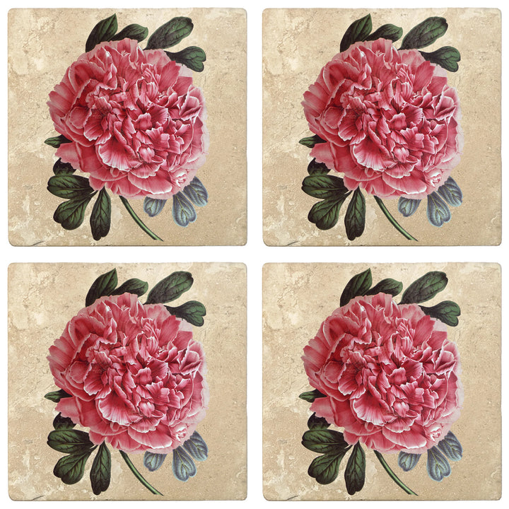 4" Absorbent Stone Flower Designs Drink Coasters, Tree Peony, 2 Sets of 4, 8 Pieces - Christmas by Krebs Wholesale
