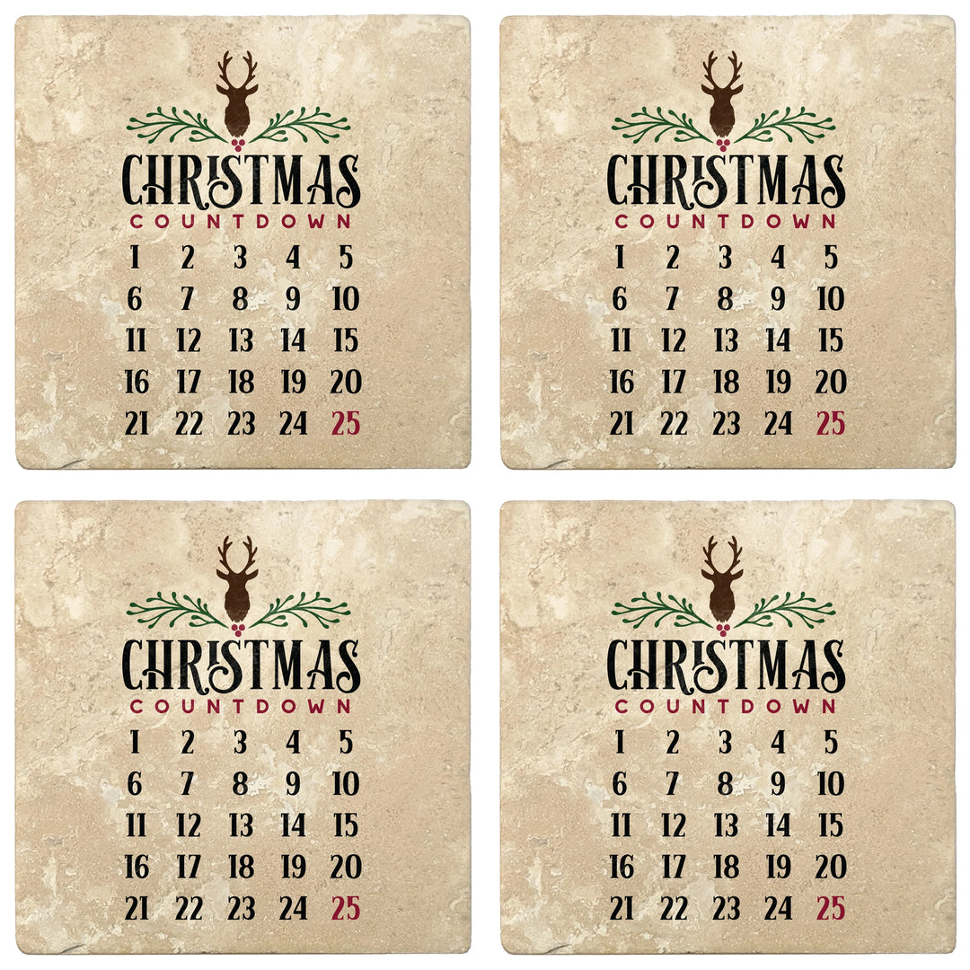 4" Absorbent Stone Christmas Drink Coasters, Christmas Countdown Calendar, 2 Sets of 4, 8 Pieces - Christmas by Krebs Wholesale