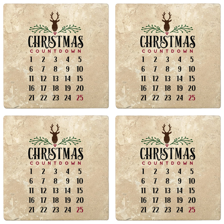 4" Absorbent Stone Christmas Drink Coasters, Christmas Countdown Calendar, 2 Sets of 4, 8 Pieces - Christmas by Krebs Wholesale