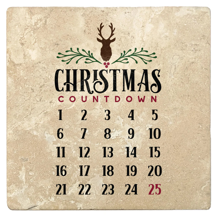4" Absorbent Stone Christmas Drink Coasters, Christmas Countdown Calendar, 2 Sets of 4, 8 Pieces - Christmas by Krebs Wholesale