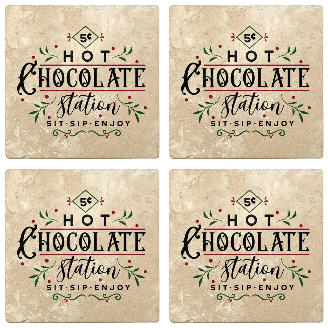 4" Absorbent Stone Christmas Drink Coasters, Hot Chocolate Station, 2 Sets of 4, 8 Pieces - Christmas by Krebs Wholesale