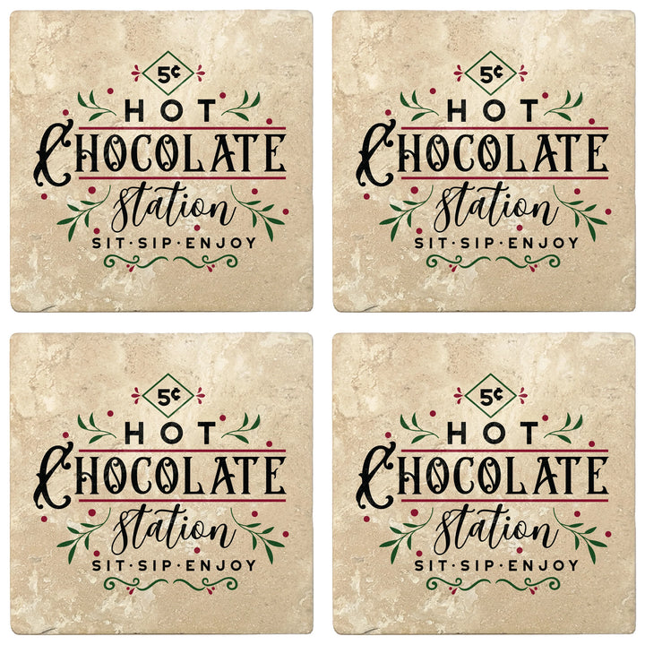 4" Absorbent Stone Christmas Drink Coasters, Hot Chocolate Station, 2 Sets of 4, 8 Pieces - Christmas by Krebs Wholesale