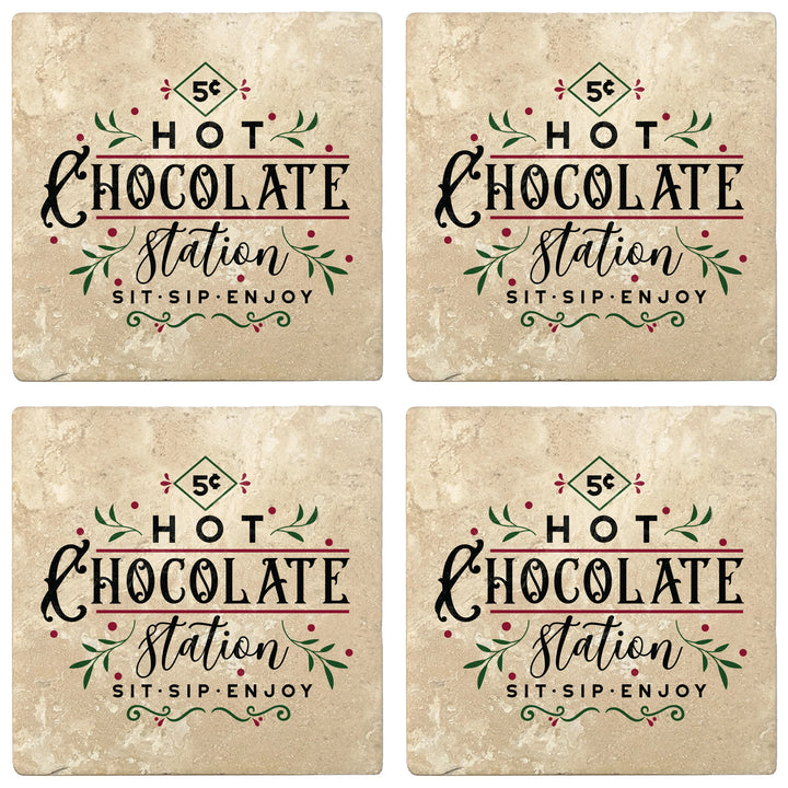 4" Absorbent Stone Christmas Drink Coasters, Hot Chocolate Station, 2 Sets of 4, 8 Pieces - Christmas by Krebs Wholesale