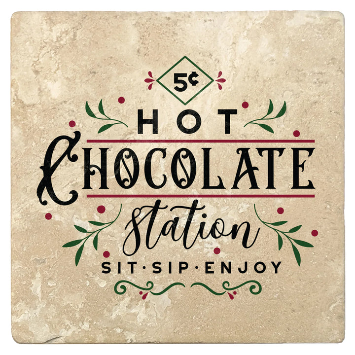 4" Absorbent Stone Christmas Drink Coasters, Hot Chocolate Station, 2 Sets of 4, 8 Pieces - Christmas by Krebs Wholesale