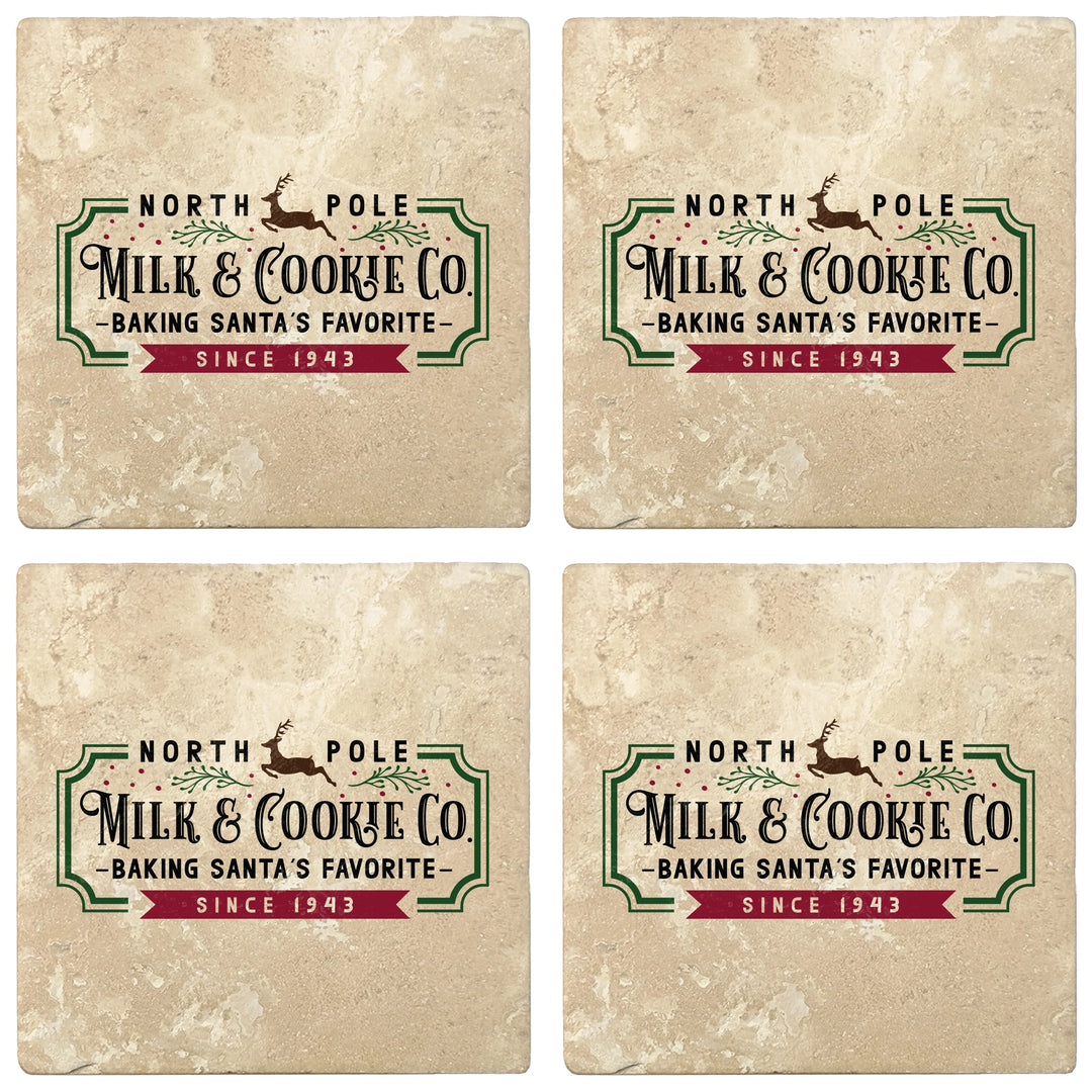 4" Absorbent Stone Christmas Drink Coasters, Milk and Cookie Company, 2 Sets of 4, 8 Pieces - Christmas by Krebs Wholesale