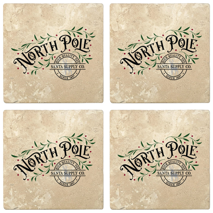 4" Absorbent Stone Christmas Drink Coasters, North Pole Santa Supply Company, 2 Sets of 4, 8 Pieces - Christmas by Krebs Wholesale