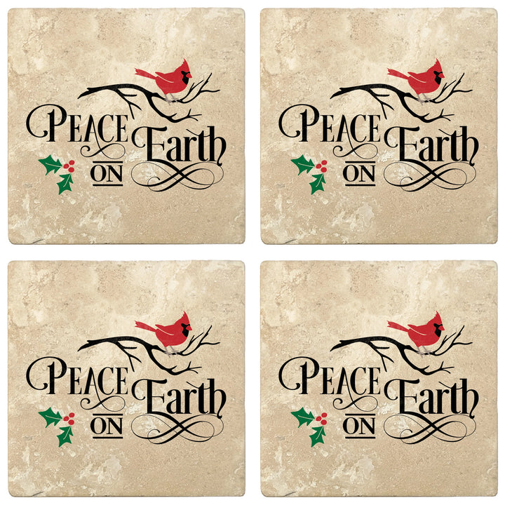4" Absorbent Stone Christmas Drink Coasters, Peace on Earth, 2 Sets of 4, 8 Pieces - Christmas by Krebs Wholesale