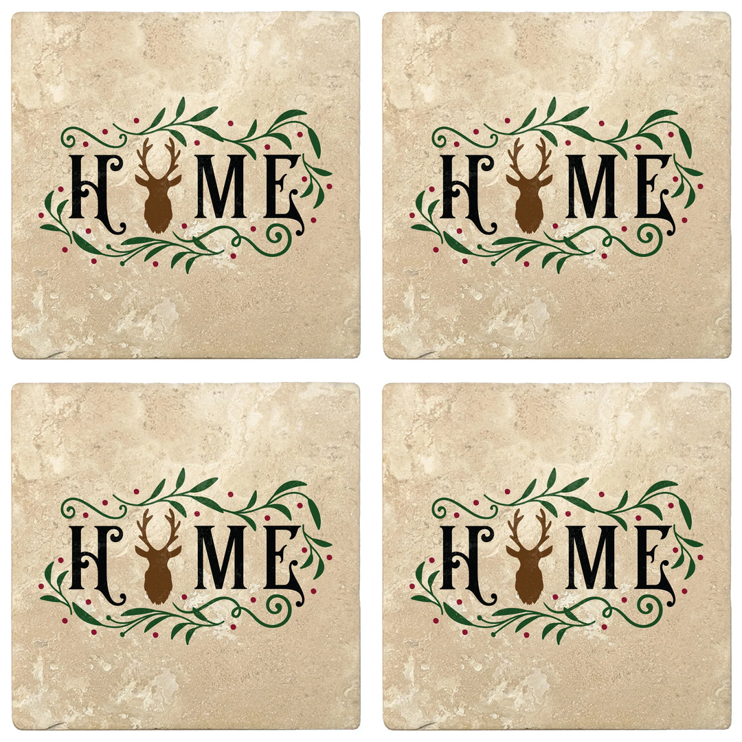 4" Absorbent Stone Christmas Drink Coasters, Home, 2 Sets of 4, 8 Pieces - Christmas by Krebs Wholesale
