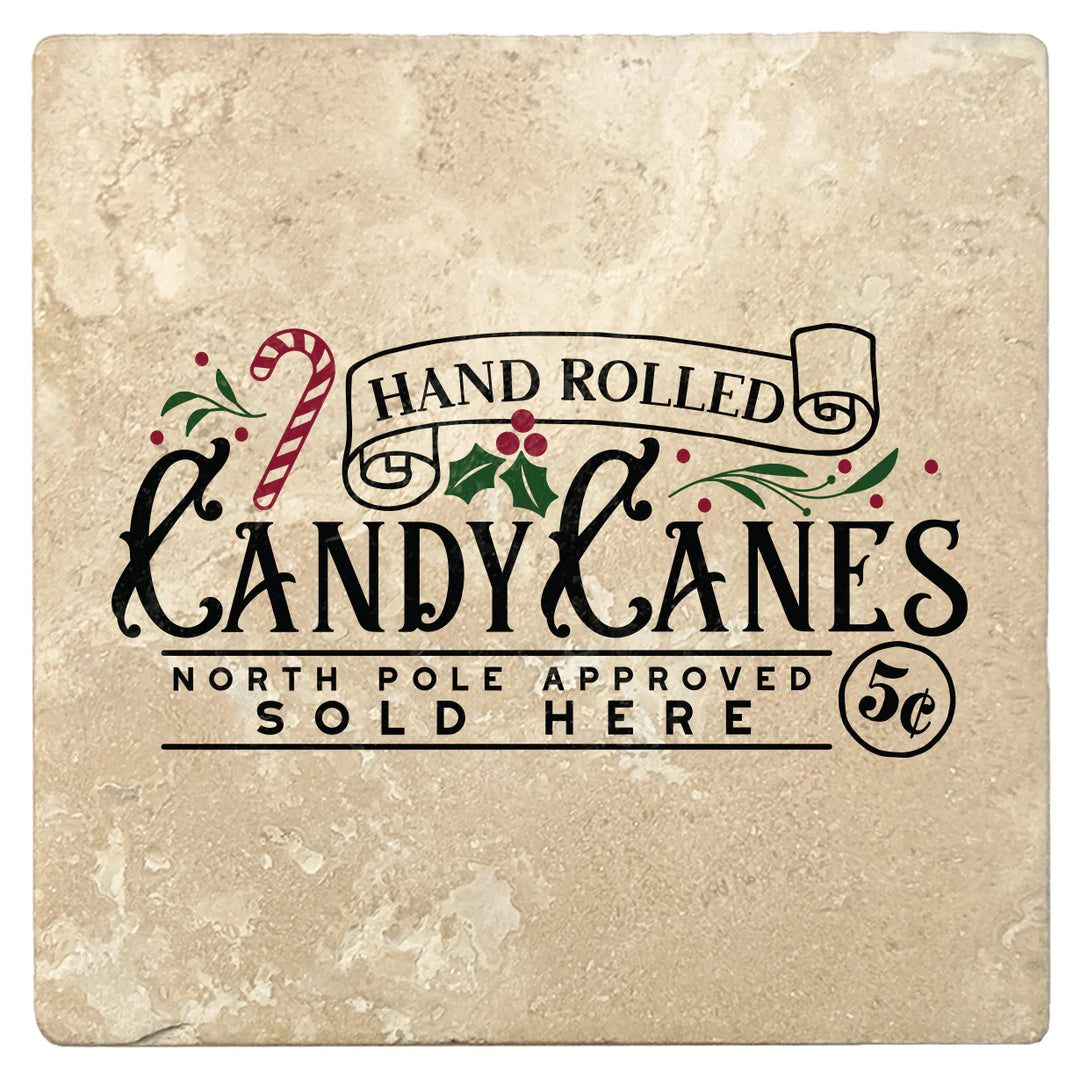 4" Absorbent Stone Christmas Drink Coasters, Candy Canes Sold Here, 2 Sets of 4, 8 Pieces - Christmas by Krebs Wholesale