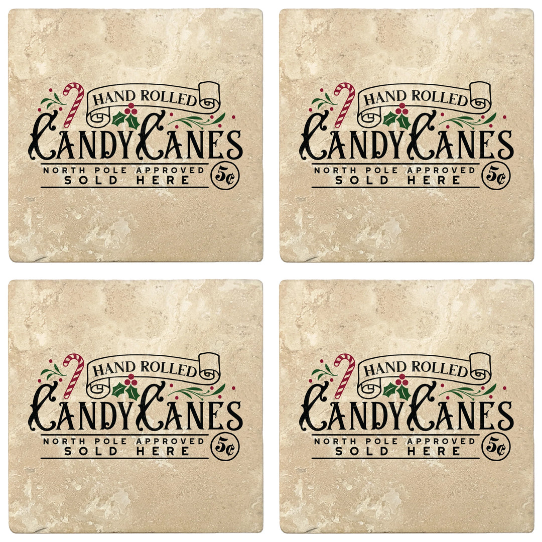 4" Absorbent Stone Christmas Drink Coasters, Candy Canes Sold Here, 2 Sets of 4, 8 Pieces - Christmas by Krebs Wholesale