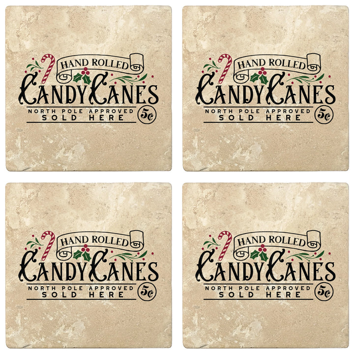 4" Absorbent Stone Christmas Drink Coasters, Candy Canes Sold Here, 2 Sets of 4, 8 Pieces - Christmas by Krebs Wholesale