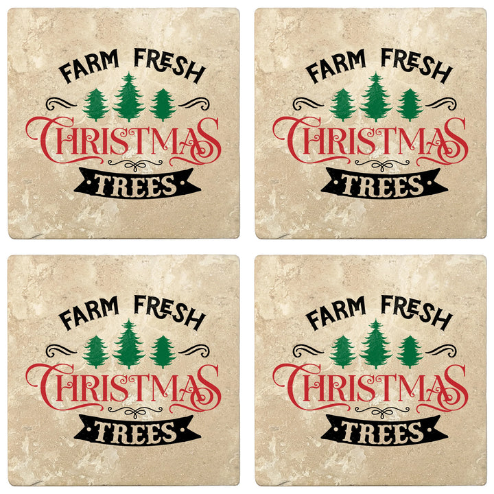 4" Absorbent Stone Christmas Drink Coasters, Farm Fresh Christmas Trees, 2 Sets of 4, 8 Pieces - Christmas by Krebs Wholesale