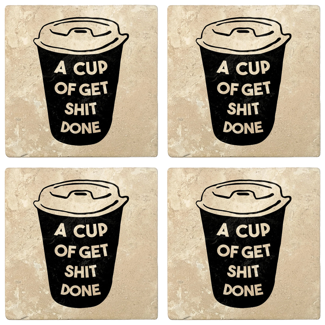 4" Absorbent Stone Coffee Gift Coasters, A Cup of Get S#!T Done, 2 Sets of 4, 8 Pieces - Christmas by Krebs Wholesale