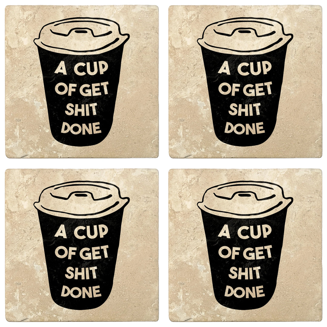 4" Absorbent Stone Coffee Gift Coasters, A Cup of Get S#!T Done, 2 Sets of 4, 8 Pieces - Christmas by Krebs Wholesale