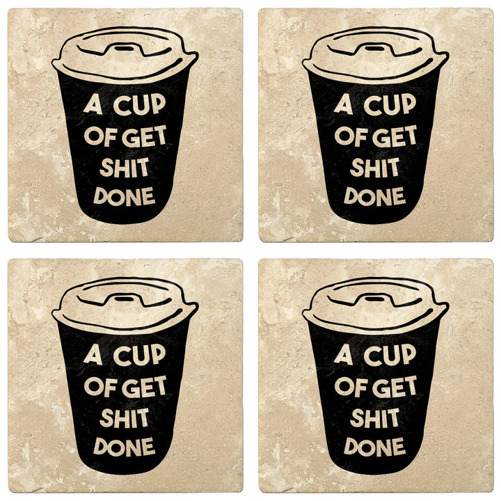 4" Absorbent Stone Coffee Gift Coasters, A Cup of Get S#!T Done, 2 Sets of 4, 8 Pieces - Christmas by Krebs Wholesale