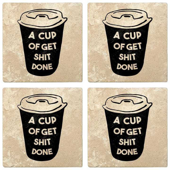 4" Absorbent Stone Coffee Gift Coasters, A Cup of Get S#!T Done, 2 Sets of 4, 8 Pieces - Christmas by Krebs Wholesale