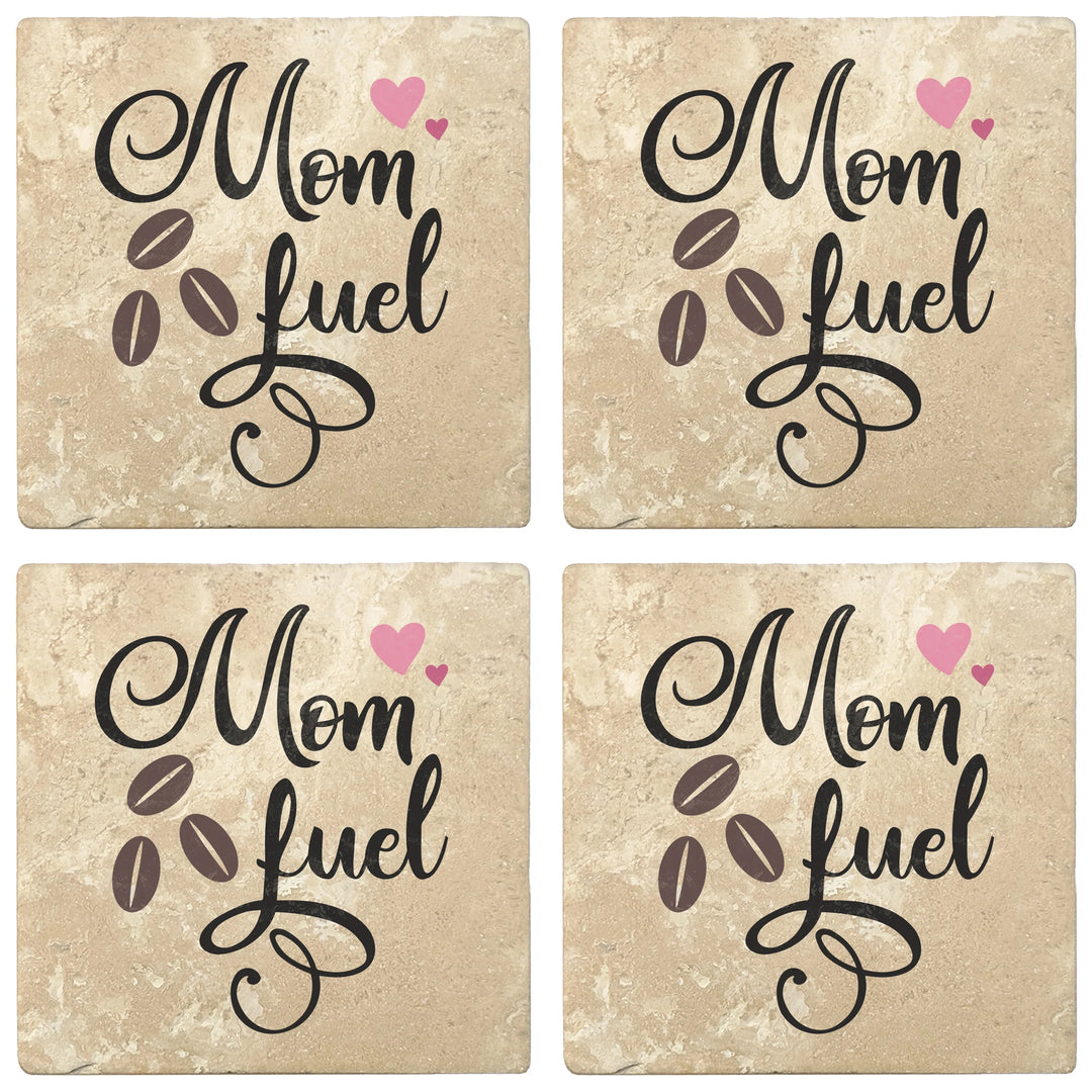 4" Absorbent Stone Coffee Gift Coasters, Mom Fuel, 2 Sets of 4, 8 Pieces - Christmas by Krebs Wholesale