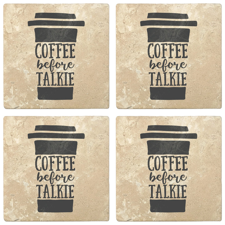 4" Absorbent Stone Coffee Gift Coasters, Coffee Before Talkie, 2 Sets of 4, 8 Pieces - Christmas by Krebs Wholesale