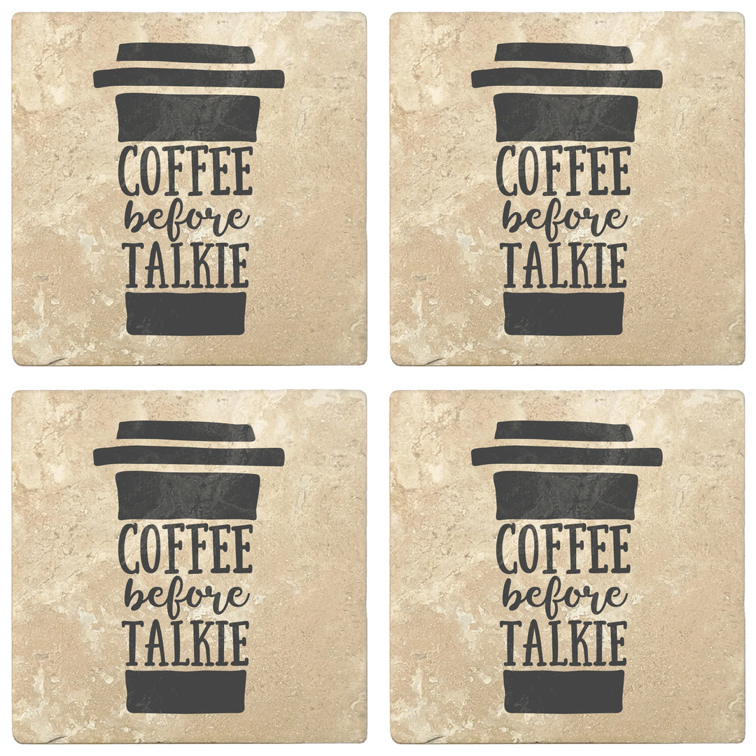 4" Absorbent Stone Coffee Gift Coasters, Coffee Before Talkie, 2 Sets of 4, 8 Pieces - Christmas by Krebs Wholesale