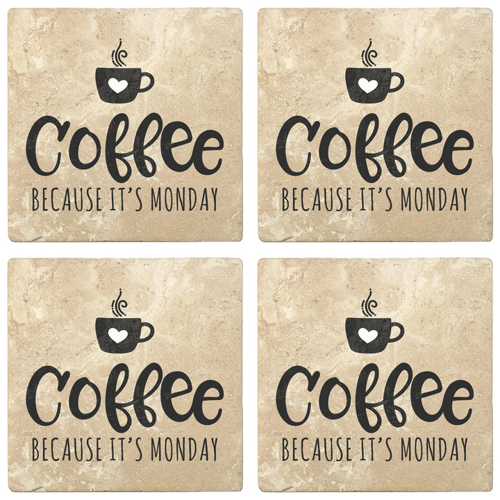4" Absorbent Stone Coffee Gift Coasters, Coffee Because It's Monday, 2 Sets of 4, 8 Pieces - Christmas by Krebs Wholesale