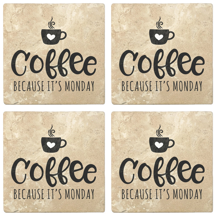 4" Absorbent Stone Coffee Gift Coasters, Coffee Because It's Monday, 2 Sets of 4, 8 Pieces - Christmas by Krebs Wholesale