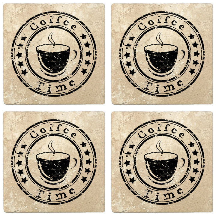 4" Absorbent Stone Coffee Gift Coasters, Coffee Time, 2 Sets of 4, 8 Pieces - Christmas by Krebs Wholesale