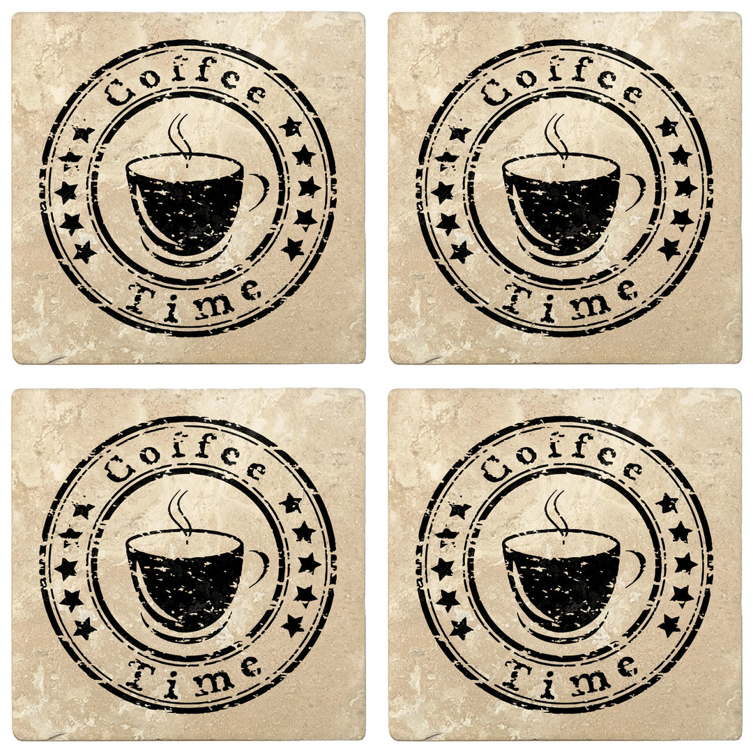 4" Absorbent Stone Coffee Gift Coasters, Coffee Time, 2 Sets of 4, 8 Pieces - Christmas by Krebs Wholesale