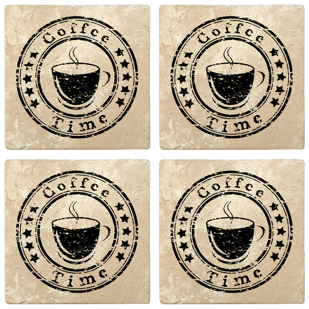 4" Absorbent Stone Coffee Gift Coasters, Coffee Time, 2 Sets of 4, 8 Pieces - Christmas by Krebs Wholesale