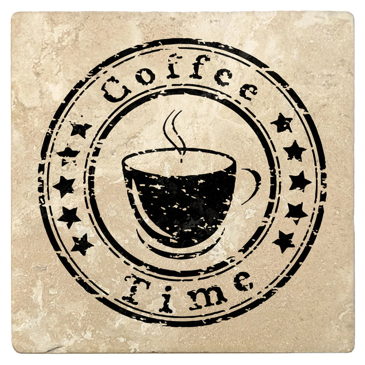 4" Absorbent Stone Coffee Gift Coasters, Coffee Time, 2 Sets of 4, 8 Pieces - Christmas by Krebs Wholesale