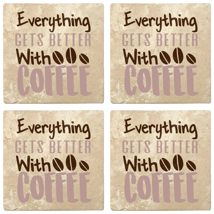 4" Absorbent Stone Coffee Gift Coasters, Everything Get's Better With Coffee, 2 Sets of 4, 8 Pieces - Christmas by Krebs Wholesale