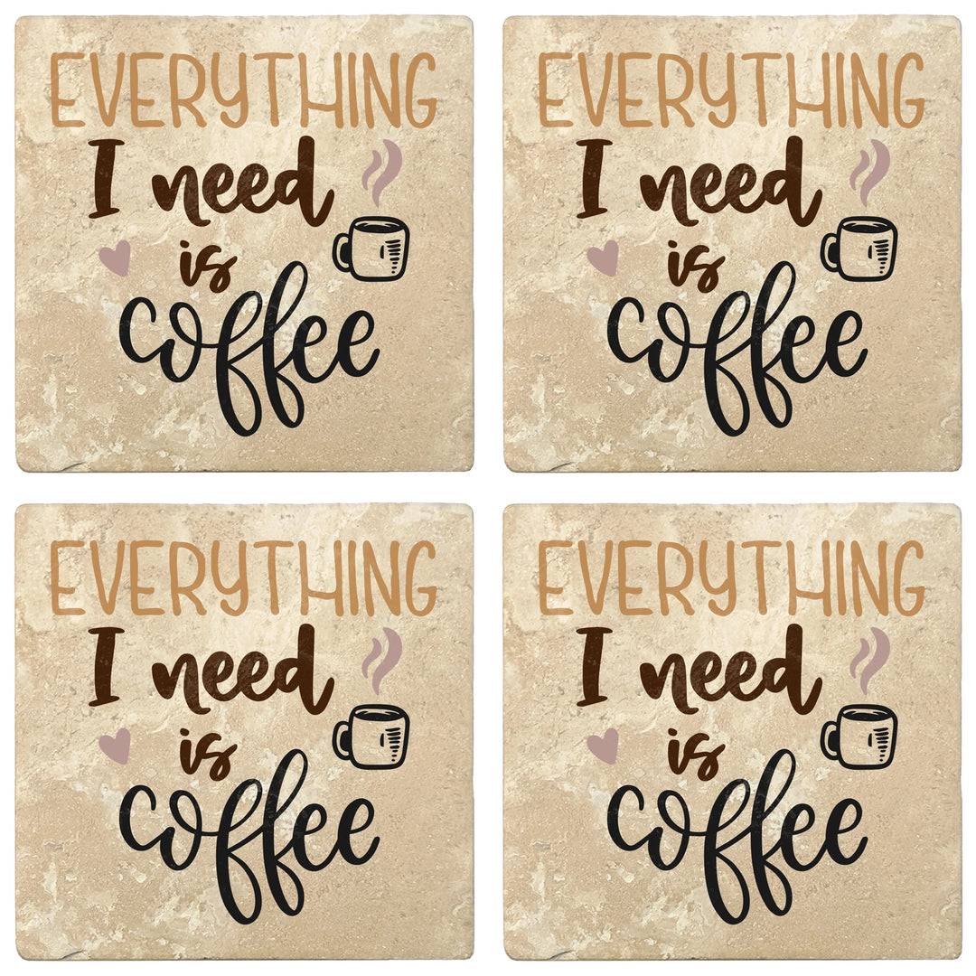 4" Absorbent Stone Coffee Gift Coasters, Everything I Need Is Coffee, 2 Sets of 4, 8 Pieces - Christmas by Krebs Wholesale