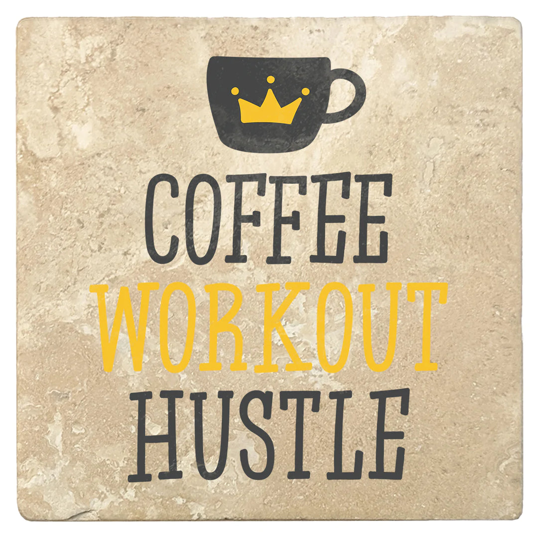 4" Absorbent Stone Coffee Gift Coasters, Coffee Workout Hustle, 2 Sets of 4, 8 Pieces - Christmas by Krebs Wholesale