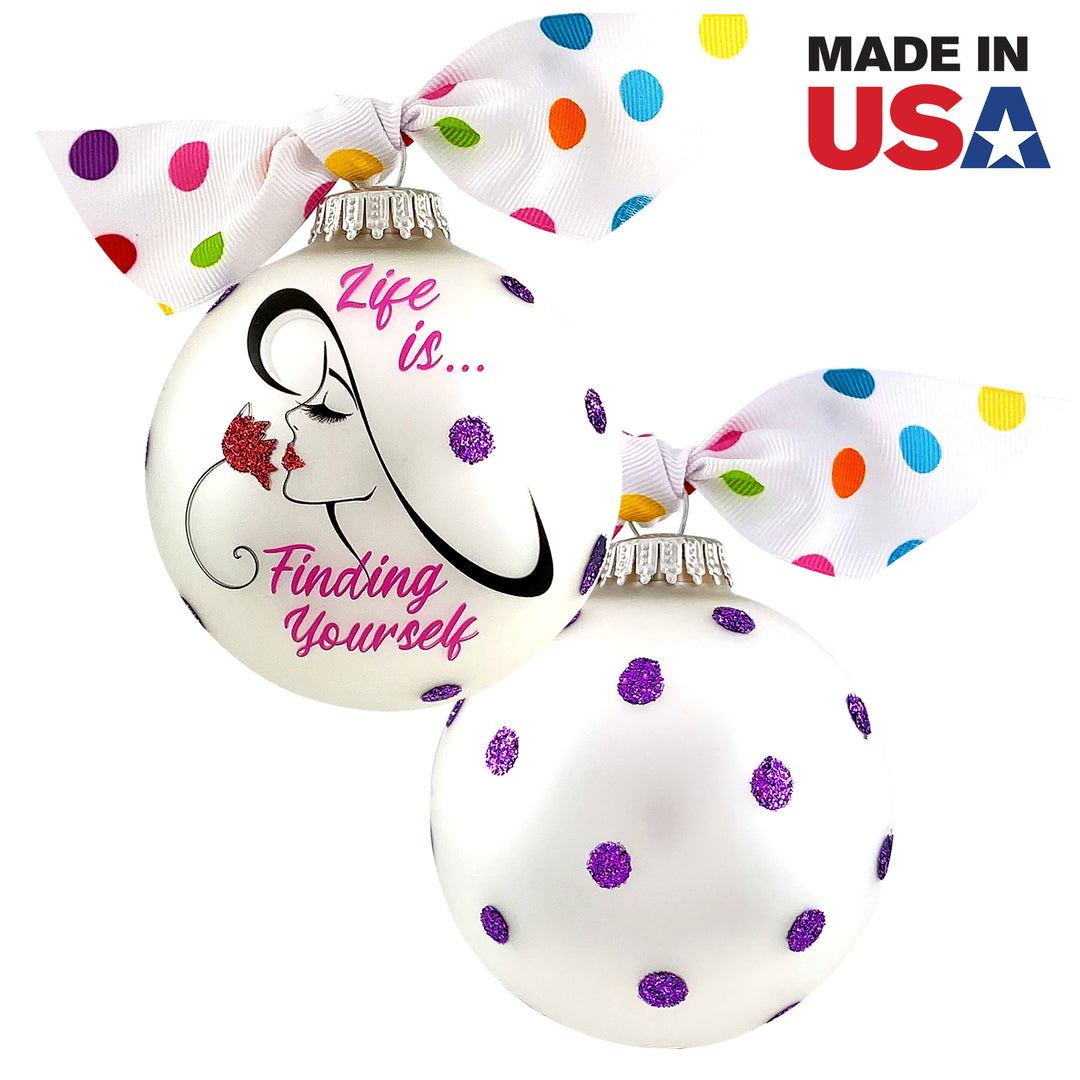 3 1/4" Hugs Giftable Glass Ball Ornament with Life is Finding Yourself Design