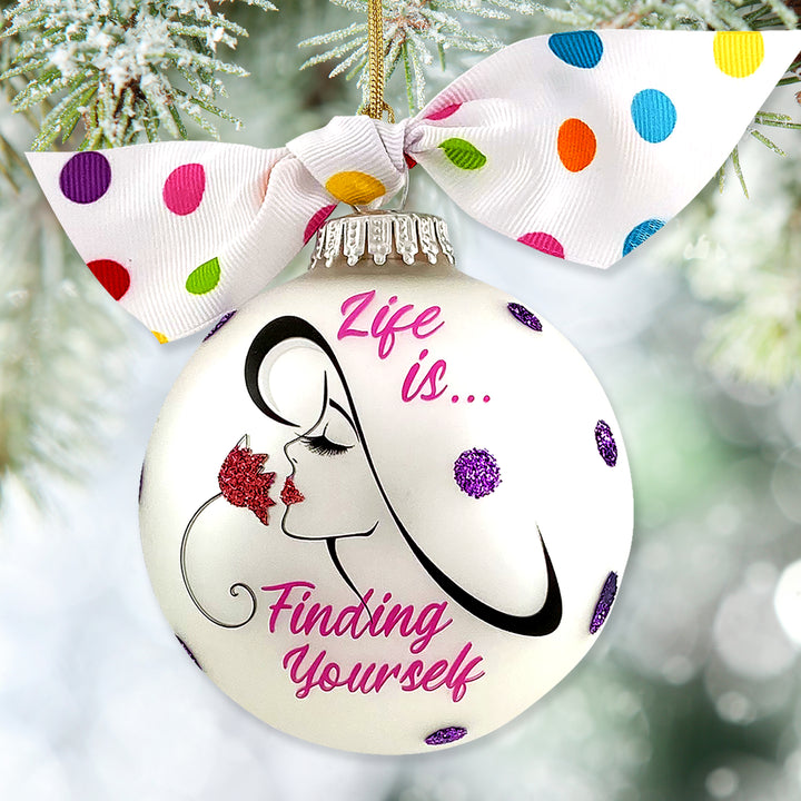 3 1/4" Hugs Giftable Glass Ball Ornament with Life is Finding Yourself Design