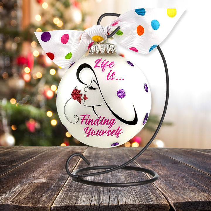 3 1/4" Hugs Giftable Glass Ball Ornament with Life is Finding Yourself Design