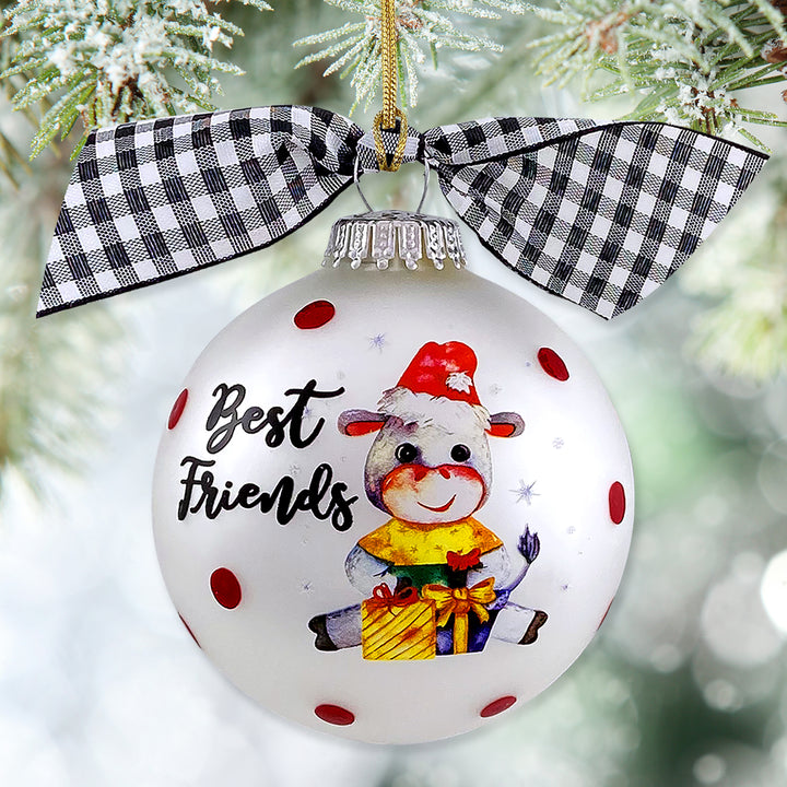 3 1/4" Hugs Giftable Glass Ball Ornament with Best Friends/Donkey Design
