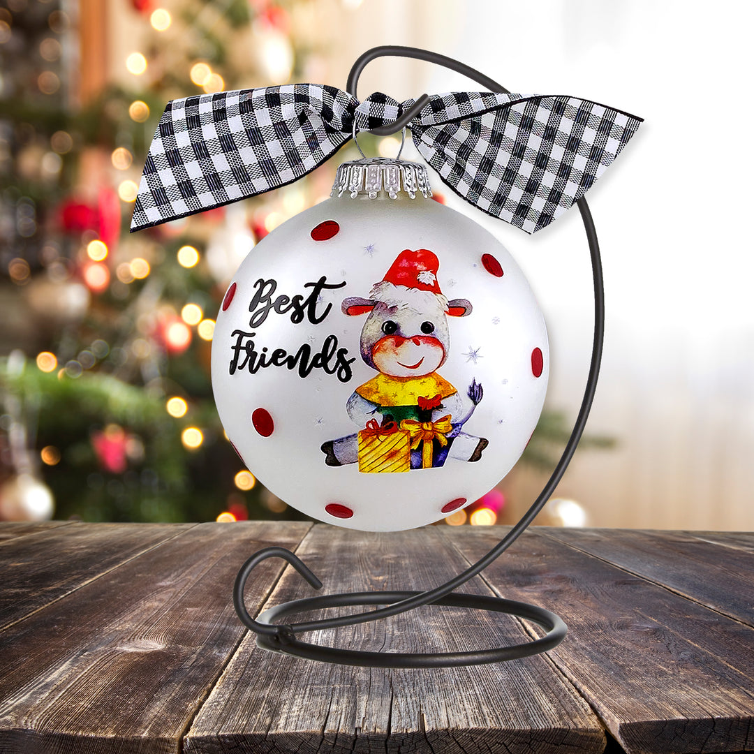 3 1/4" Hugs Giftable Glass Ball Ornament with Best Friends/Donkey Design