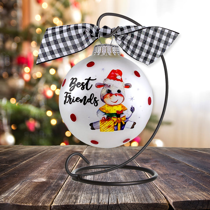 3 1/4" Hugs Giftable Glass Ball Ornament with Best Friends/Donkey Design