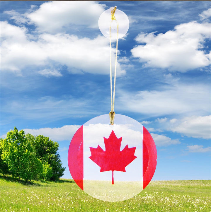 3.5" Round Glass Suncatcher with Canadian Flag