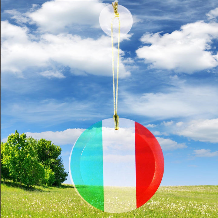 3.5" Round Glass Suncatcher with Italian Flag